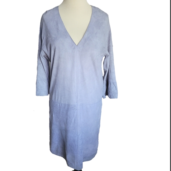 vince dress blue suede tunic shift mini - Picture 4 of 12